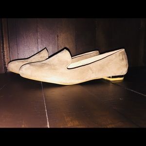 Tan Loafers with gold heel. Size 10